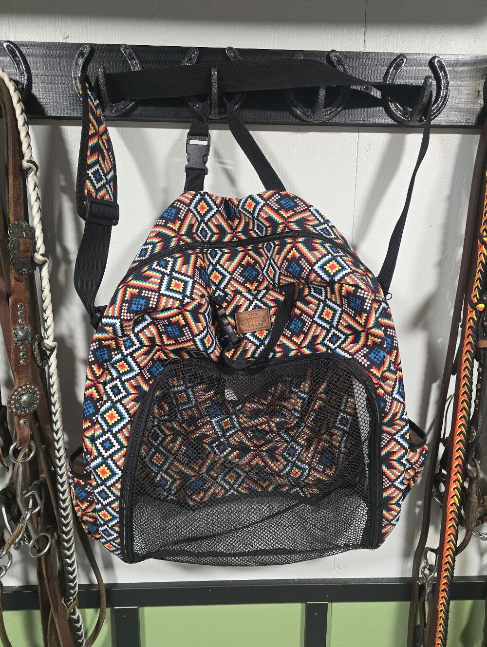 Colorful Geometric Patterned Sport Boot Bag with Front Mesh Pocket - Picture 2 of 16